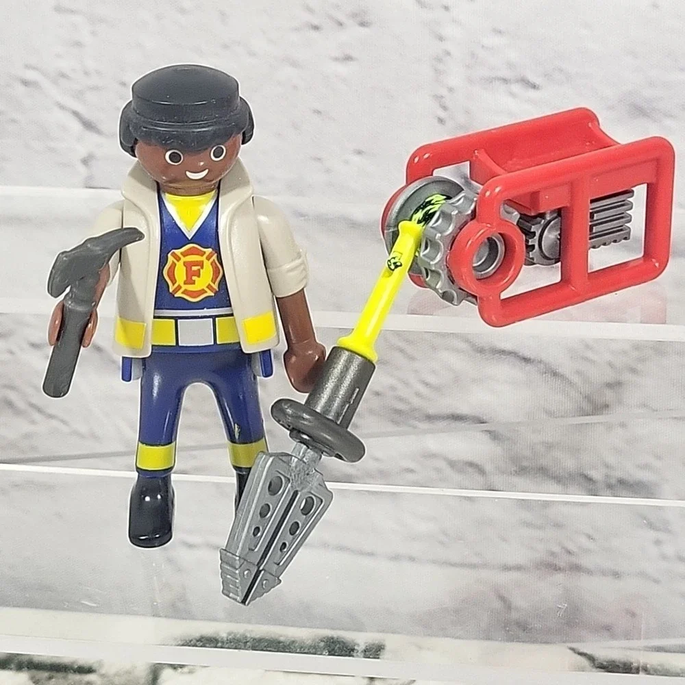 Playmobil People Figures Firefighters Fire Dept Flag Dalmatian Construction Cone
